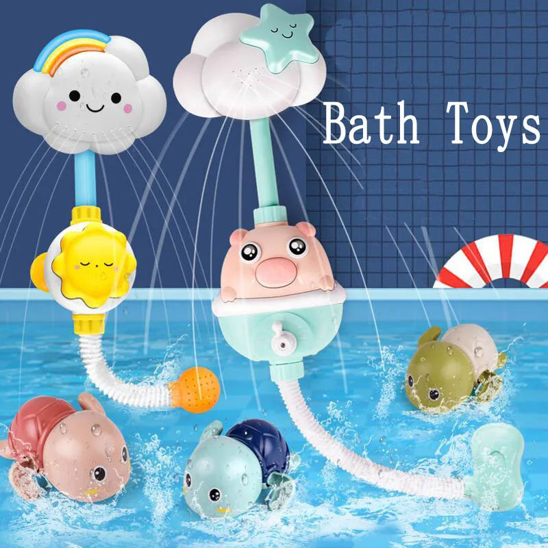 

ABS Plastic Baby Flower Sparying Toy Tool Bathtub Showers Spray Shower with Suckers Kids Gift Folding Faucet Baby Bath Toys