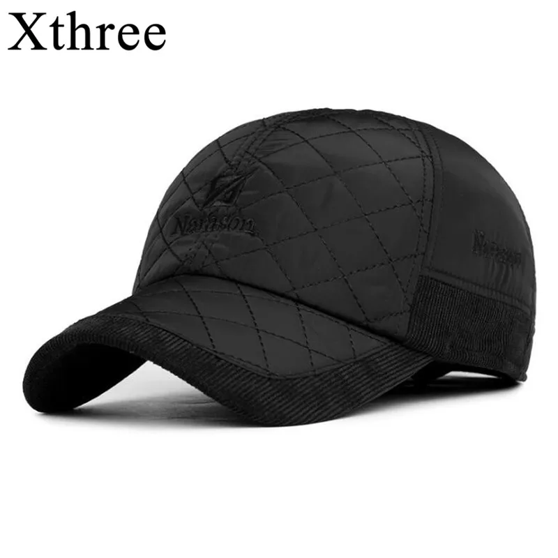 Xthree Winter Baseball Cap for men cap Ear Snowcap Snapback Hat For Men Bone Trucker Gorras | Аксессуары для одежды