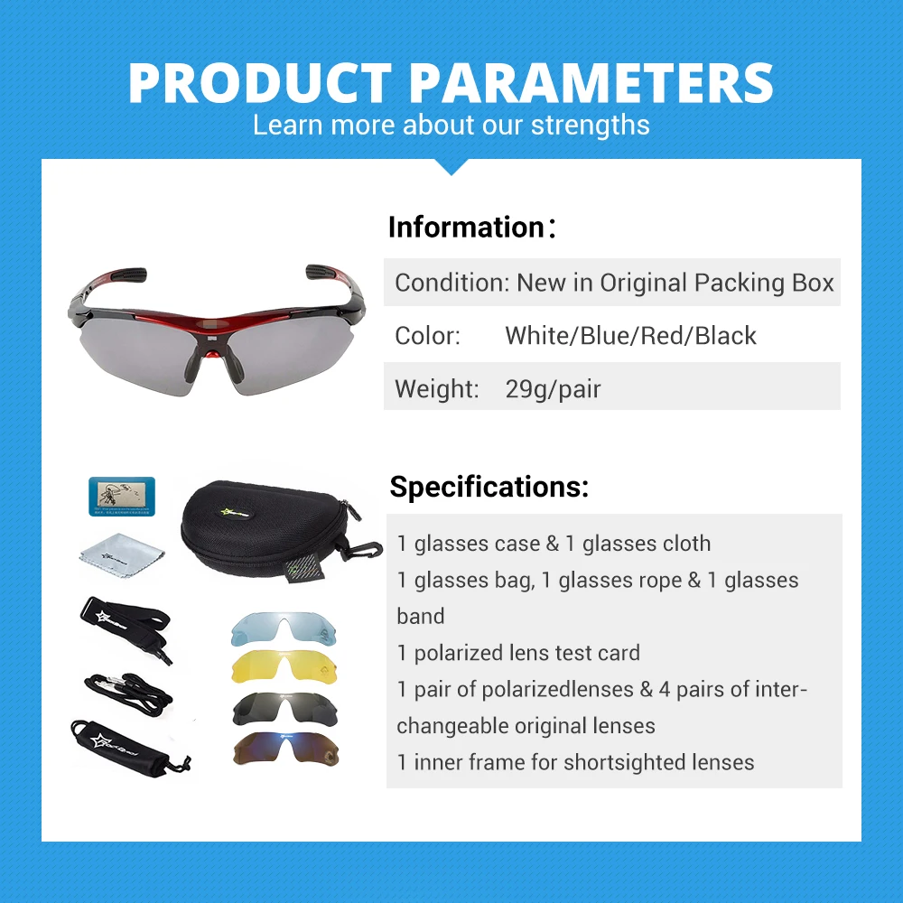 Polarized Cycling Glasses Cycling Sunglasses Outdoor Sport Road Bike MTB Men's Glasses TR90 Goggles Eyewear 5 Lens