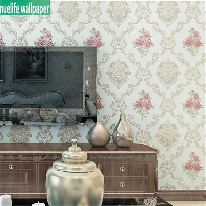 Blue pattern pattern non-woven wallpaper simple modern pastoral European bedroom living room wedding room background wallpaper