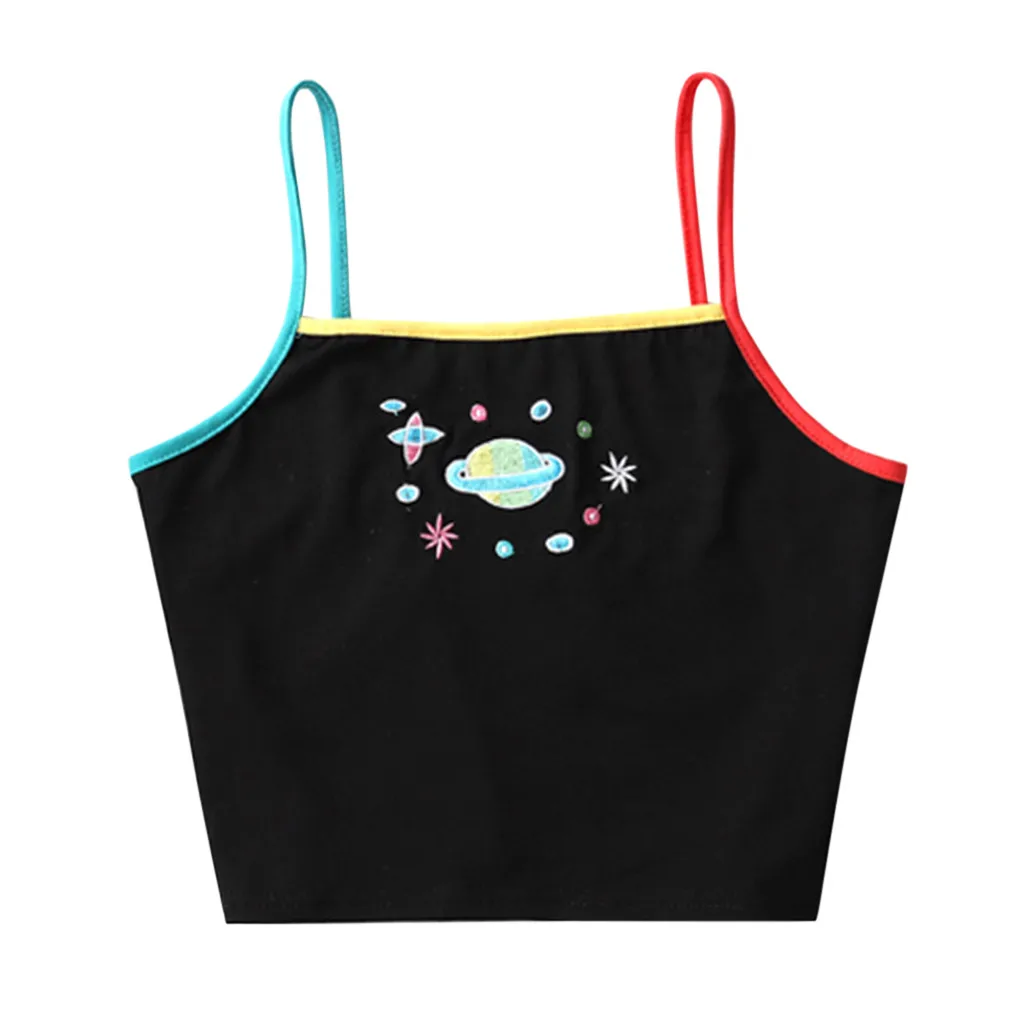Сексуальные женские богемные Srappy Planet с вышивкой, повседневные кроп-топы для женщин