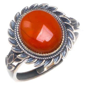 

Natural Nanjiang Red Agate Opening Sun-Shape Handmade 925 Sterling Silver Ring 9.25 D1034
