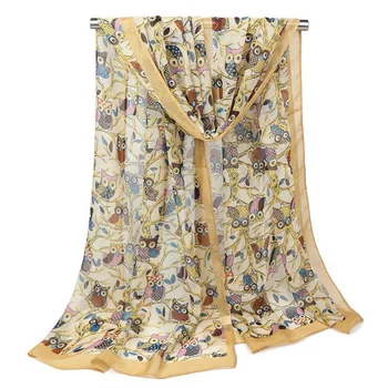 

2020 NEW Owl animal Breathable chiffon scarf silk square hijab cool shawl ladies foulard femme Scarves hair bufanda mujer