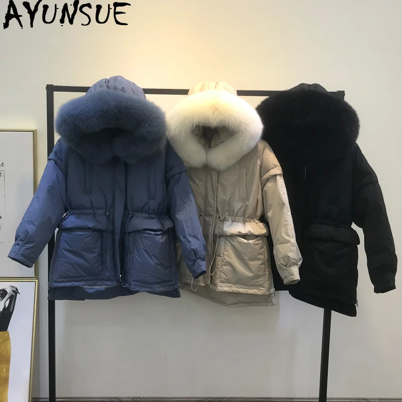 

AYUNSUE 2020 Winter Duck Down Jacket Women Hooded Fox Fur Collar Puffer Coat Women's Down Jackets Parka Veste Femme KJ3342