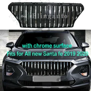 

Front grille radiator grille fits for H yundai all new Santafe TM 2019 2020 Santa fe chrome ABS grille gloosy silver