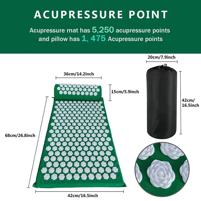 KoKossi Acupressure Mat Spike Yoga Massage Mat Cushion Pillow Set Kuznetsov s applicator Needles Sensi accupressure