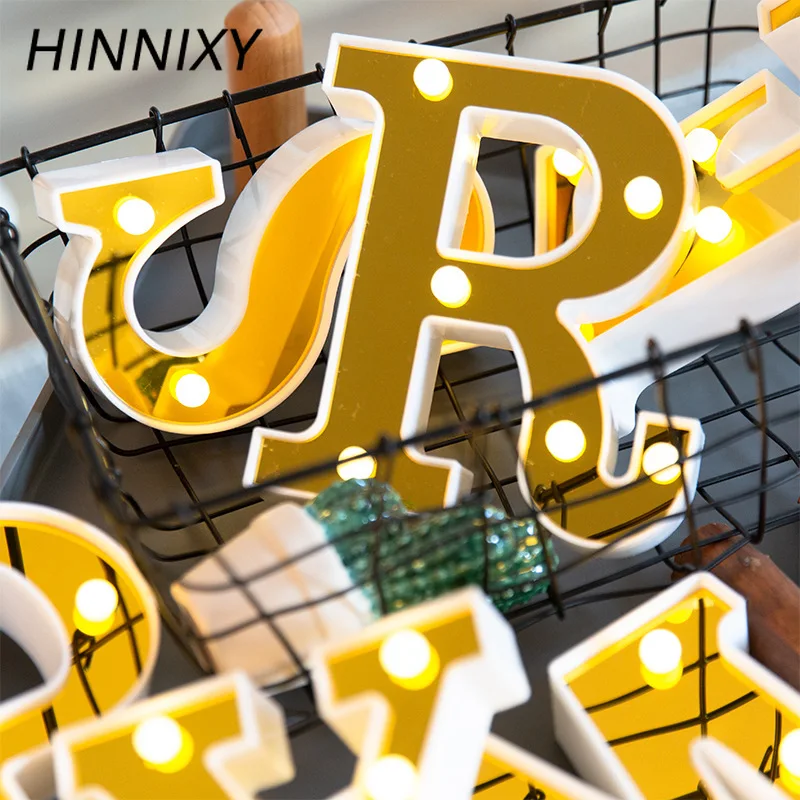 Hinnixy Golden 26 Letter Night Light Marquee Sign Alphabet Letter Lamp Home Club LED Indoor Party Wedding Romantic Decoration
