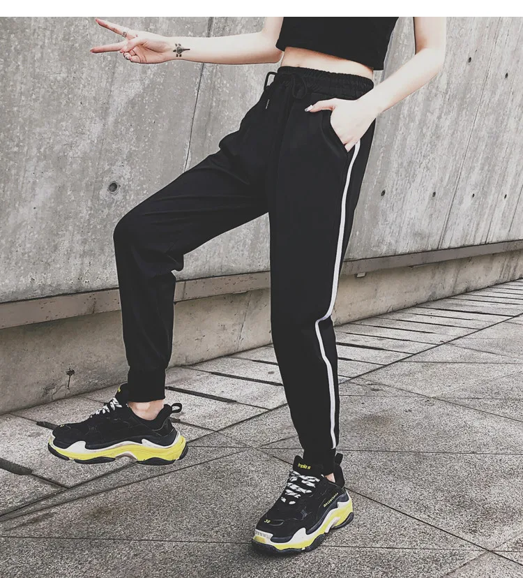 BIVIGAOS Trendy Fashion Thread Letter Sweatpants Women Spring Autumn New Students Loose Stripes Black Sport Casual Pants Joggers