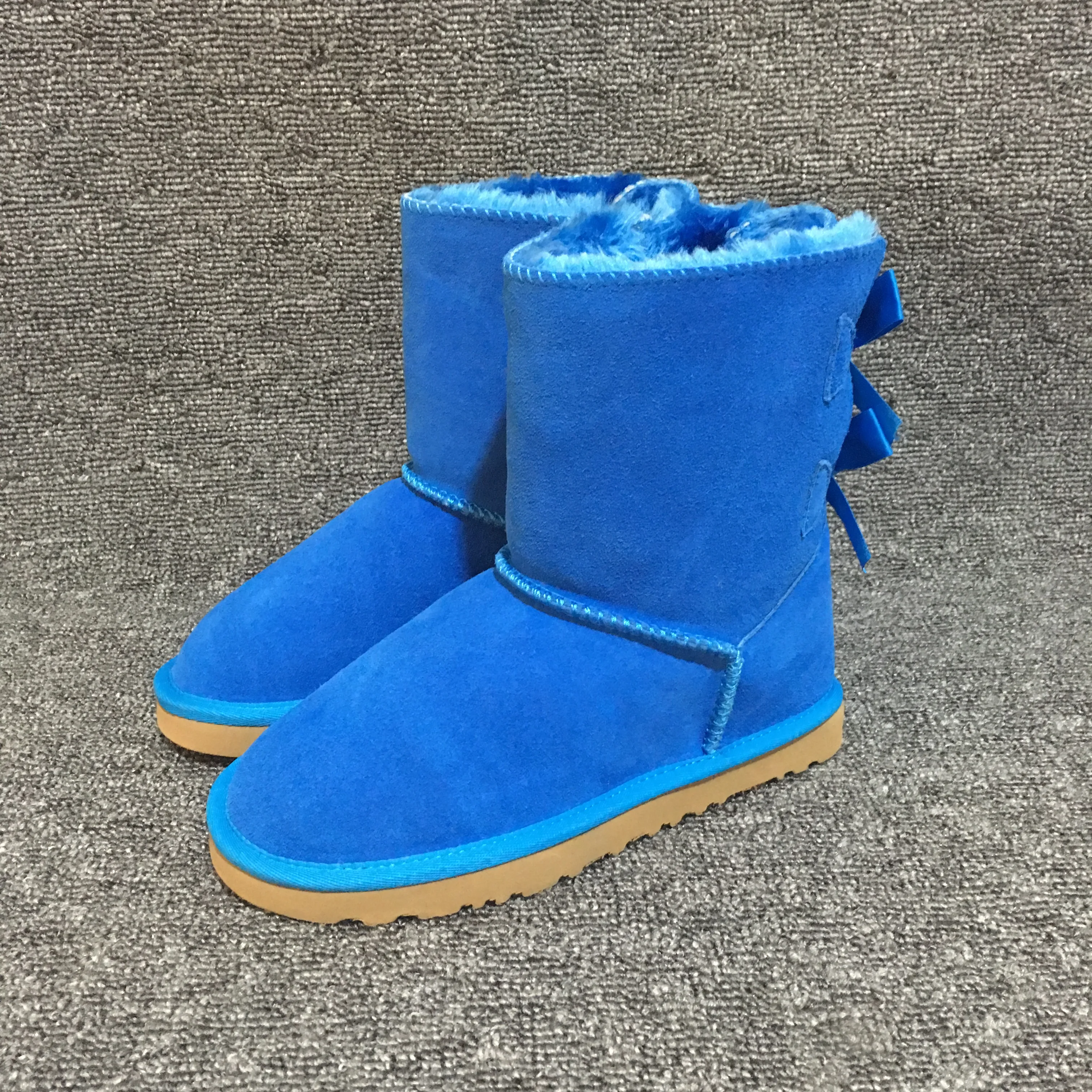 

High Quality ug Australia Women Snow Boots Cute 2-Bow Back Winter Warm Genuine Cowhide Leather Boots Brand Ivg Plus Size US3-14