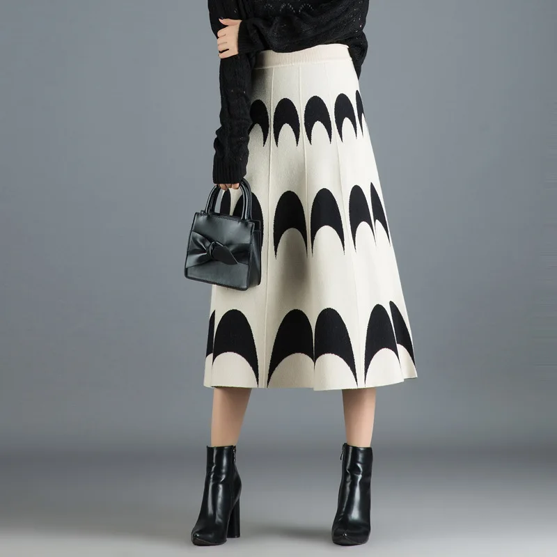 Женская осенне-зимняя свободная повседневная трикотажная длинная юбка трапециевидной формы с высокой талией, женская модная юбка больших размеров