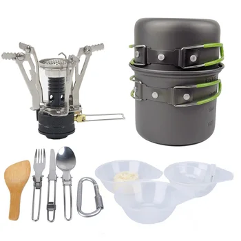 

Outdoor Supplies Hot Selling Outdoor Portable Camping Cooking with 1-2 People Pot Set with Furnace End Picnic Tableware