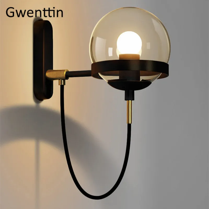 Черный Nordic Glass Wall Lamps Modern Magic Bean Black Gold Sconce Wall Lights for Home Lighting Fixtures Industrial Lamp Loft Decor - Цвет абажура: Черный