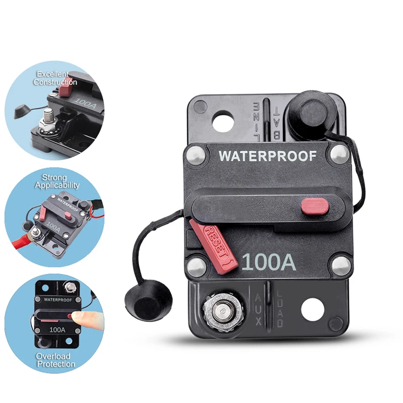 MICTUNING 100A автоматический тепловой предохранитель инвертора с ручным сбросом для внедорожников, трейлеров
