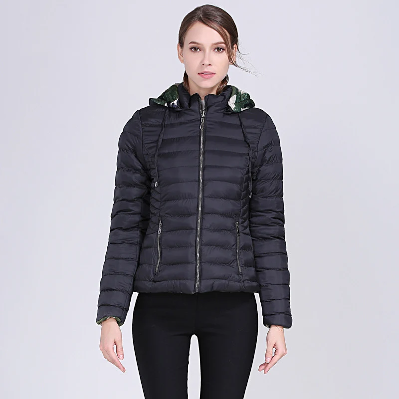 Black Fashionable Hooded Jacket Women Winter Short Style Cotton Padded Jacket Coat High Quality Thick Warm Females Jacket - Color: Black