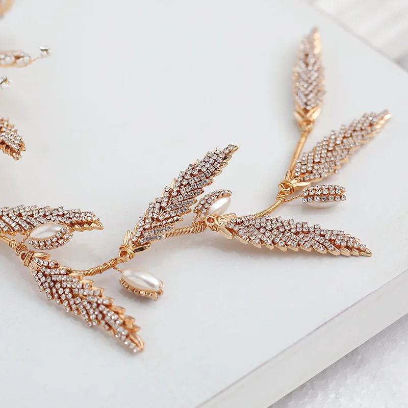 The New Golden Baroque Bridal Headdress, Exquisite Rhinestone Hair Accessories, Mori series European and American Style Wedding