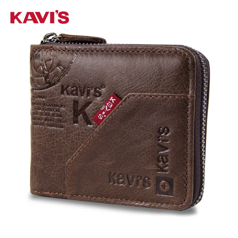 

KAVIS Men's Short Leather Zipper Crazy Cowhide Men's Bag Retro Multifunctional Soft Wallet Leather Wallet Men's Bag