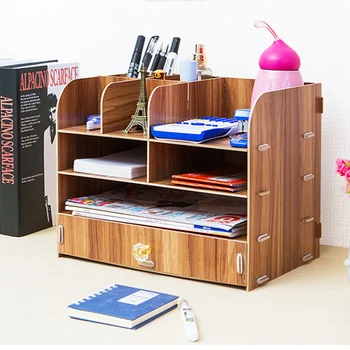 

13 Grids Wooden Desktop Stand Holder Schlool Office Pencil Pen Display Rack Cosmetic Brush Storage Box