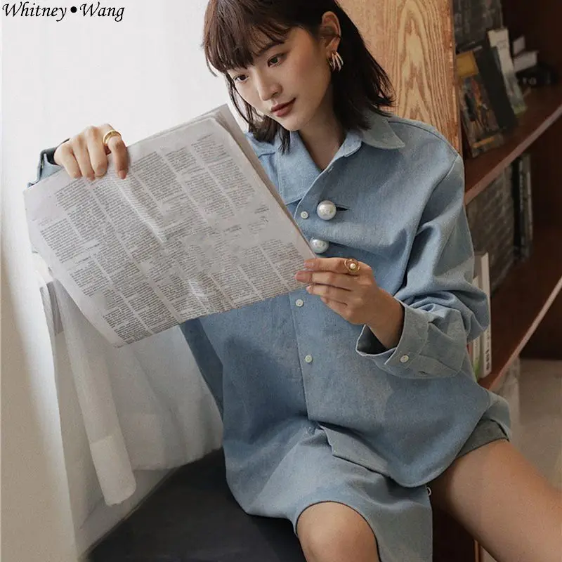 WHITNEY WANG блузки женские 2019 осень мода уличная Большой жемчуг Асимметричная блуза