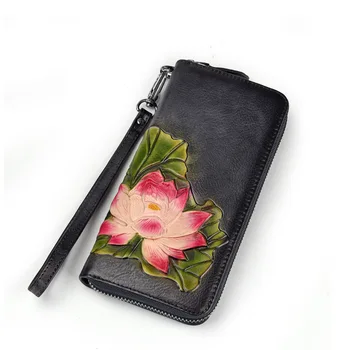 

Nesitu High Quality Long Beautiful Vintage Coffee Black Red Genuine Leather Women's Wallet Female Phone Clutch Bag Purse M80040