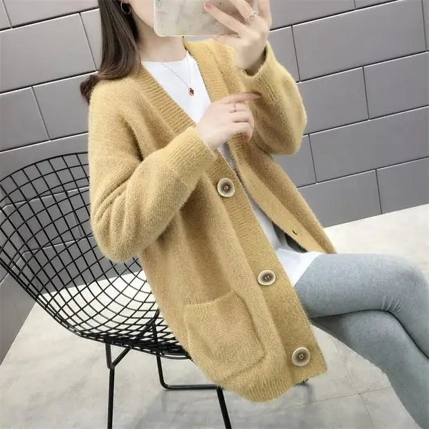 Blusas De Inverno Feminina, новинка 9270, зимний длинный вязаный кардиган с карманами, 66-1/F, 11 ряд, 5 полок