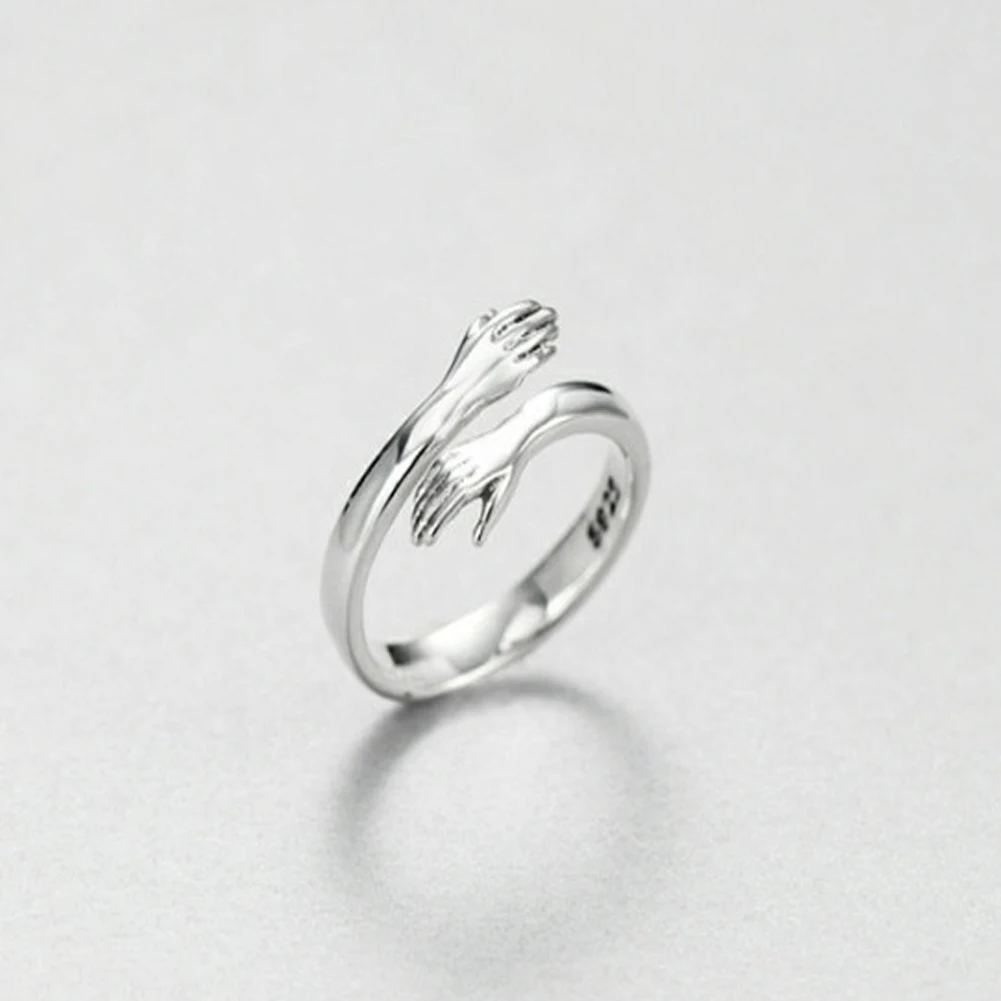 2021 New Women Girls Hand Rizeable Ring Creative Love Hug Silver Color Ring Fashion Lady Open Ring Jewelry Gifts for Lovers