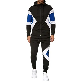 

Black Casual Men 2 Pieces Suits Striped Slim Fit Hooded Zipper Sweatshirts Drawstring Long Pants EU Size Men Suit(Jacket+Pants)
