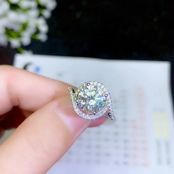 Кольца с муассанитом супер белый бесцветный 1 2 3ct VVS Сердца и стрелы женские кольца невесты серебро 925 пробы ювелирные украшения#667
