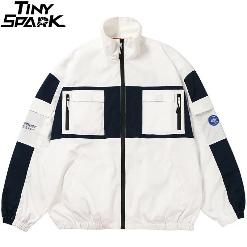 Hip Hop Men Streetwear Jacket Windbreaker Chinese Kanji Color Block Retro Track Jackets Coat Harajuku Jacket Outwear Oversized