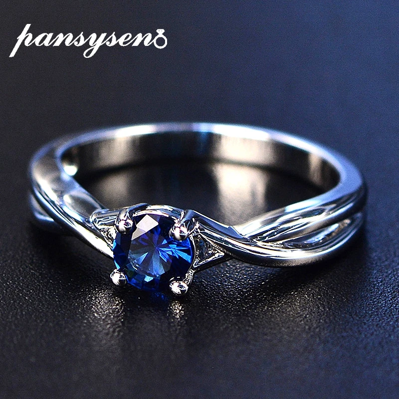PANSYSEN сапфировое Серебро 925 кольцо ювелирные изделия Ringen 5 мм Diamond для женщин