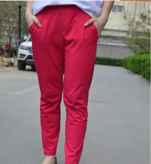 rose red Новые летние женские Штаны 6xl 7xl размера плюс с эластичной талией карманы свободного покроя длиной до щиколотки женские Штаны тонкий штаны-шаровары fw568 - Цвет: rose red