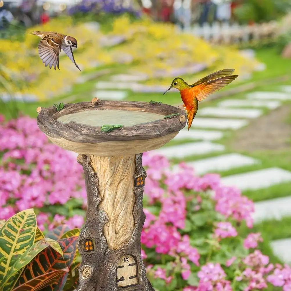Fairy Bird Bath Polyresin Bird Feeder Desktop Ornament for Indoor