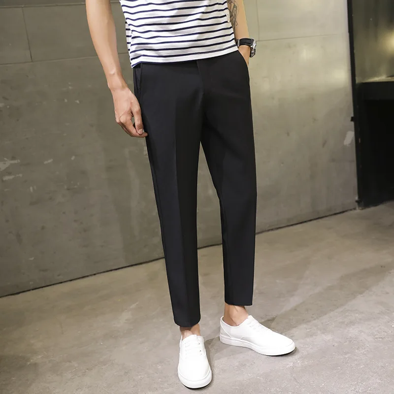 Spring Summer Men's Casual Pants Ankle Length Straight Solid Color