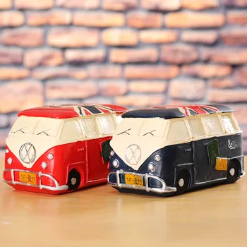 

[New] Vintage Sculpture Simulation Small bus saving pot model Statue Art Carving Resin artware Figurine Home Decorations