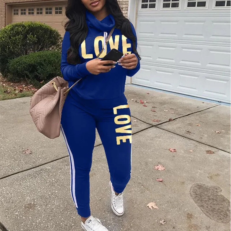 

LOVE Letter Print Tracksuits Two Piece Set Women Autumn Winter Hoodie Tops+ Jogger Pant Suits Casual 2pcs Outfits