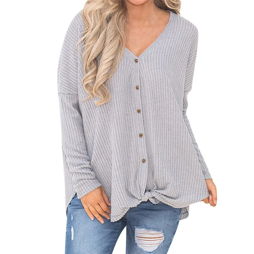 Blusa de Frio Feminina женская Свободная трикотажная туника блузка Узелок Хенли топы