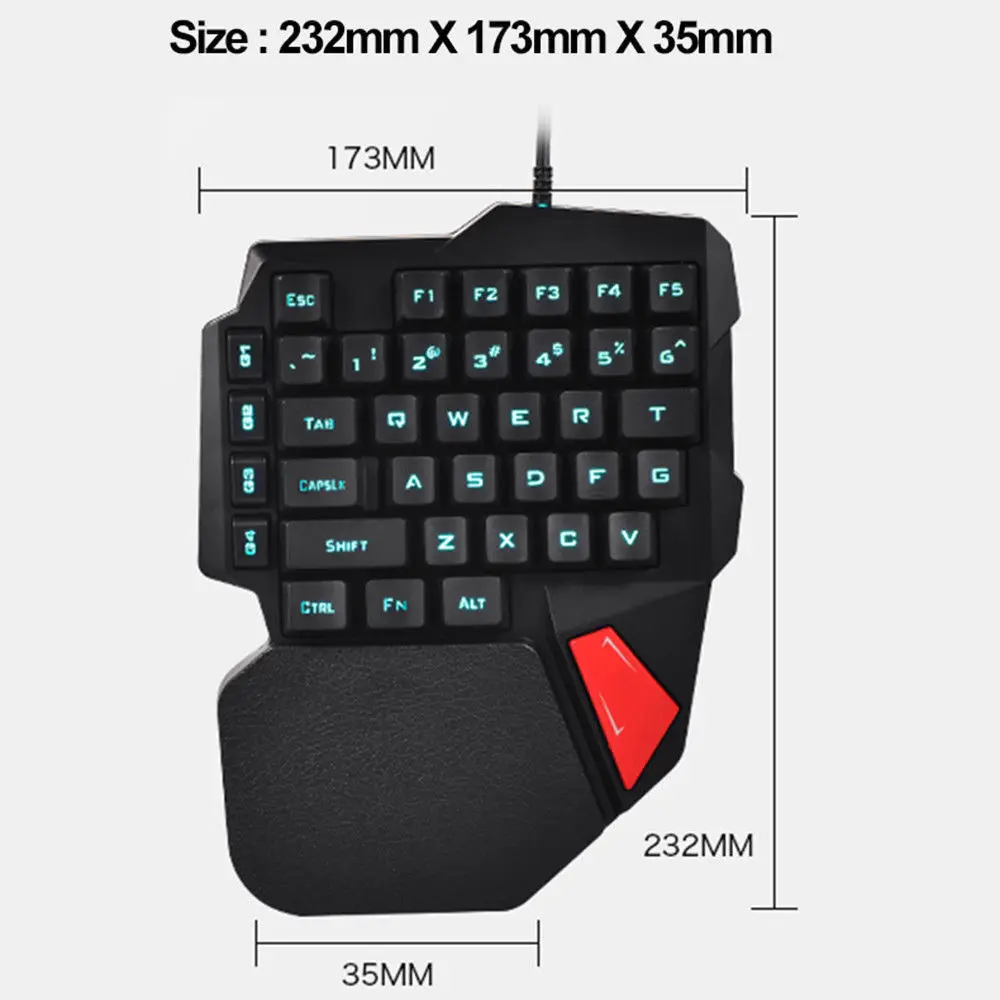 

Mechanical Keyboard One Single Hand With Backlit For PC Game Adjustable 38 Keys Mini Durable