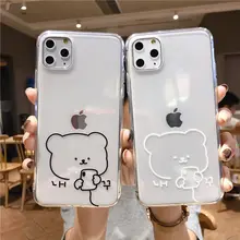 Cute Cartoon Animal Bear Couple Clear Phone Case For iPhone 11 Pro X XS XR 12 Mini 7 8 6 6s Plus Transparent Soft TPU Back Cover