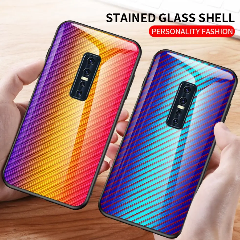 ДЛЯ vivo V17 Pro модные блестящие разноцветные углеродистая чехол из закаленного
