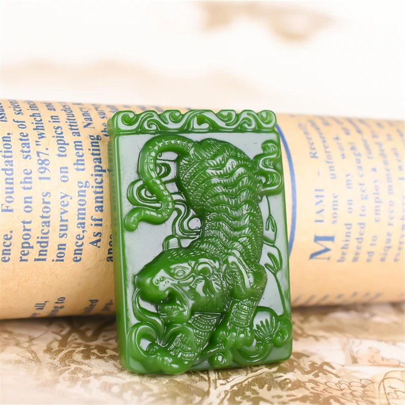 

Natural GreenHand-Carved Jade Tiger Pendant Tiger Jade Pendant Tiger Jade Pendant Spinach Green Jade Brand