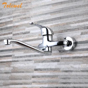 

Wall Mount Kitchen Faucet Bathroom Basin Sink Mixer Taps Swivel Spout Cold Hot Water