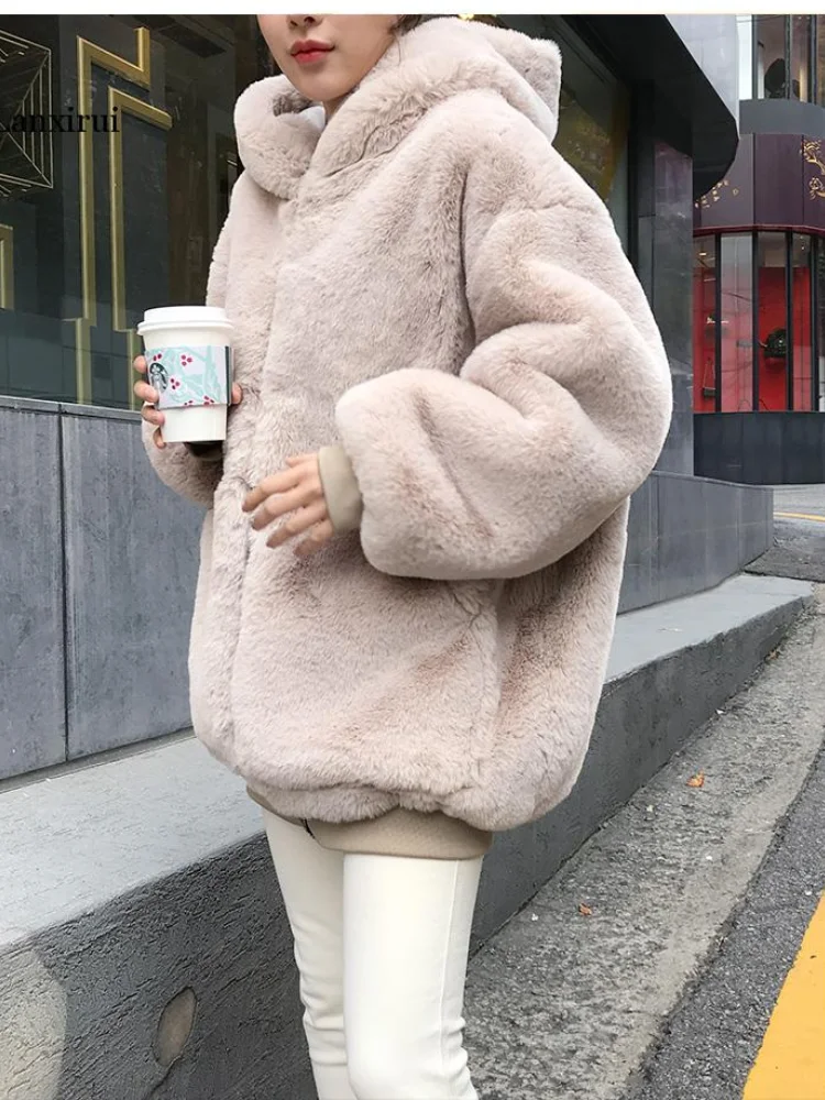 

Casual Style Hooded Warm Jacket Female Faux Fur Thick Teddy Bear Coat Fashionable Women Winter Coat New Clothing Fashion