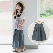 Свободные брюки для девочек летняя новая стильная детская одежда из чистого хлопка свободное облегающие брюки-Капри детская модная юбка-брюки для больших мальчиков