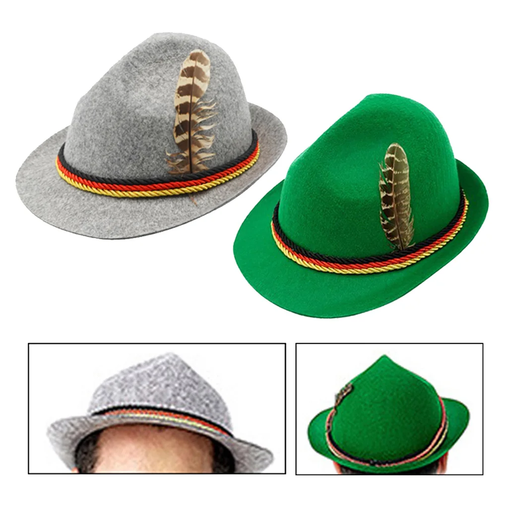 straw fedora German Oktoberfest Fedora Traditional Wool Felt Costume Hat with Feather for Adults Novelty Fancy Dress Panama Hat Headwear best fedora hats