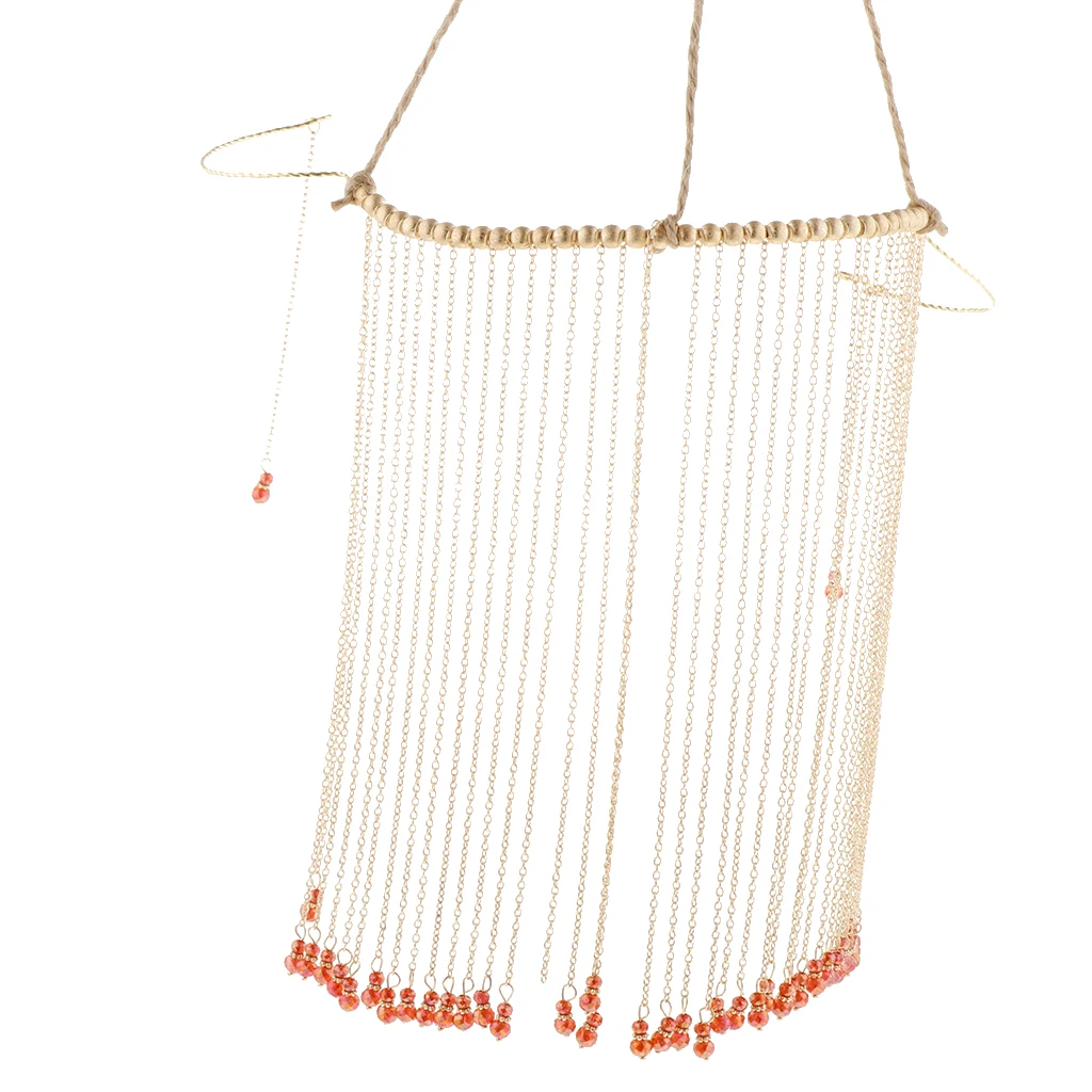 Traditional Chinese Golden Chain Tassel Red Beads Bridal Wedding Veil Curtain Fringed Elegant Fashion