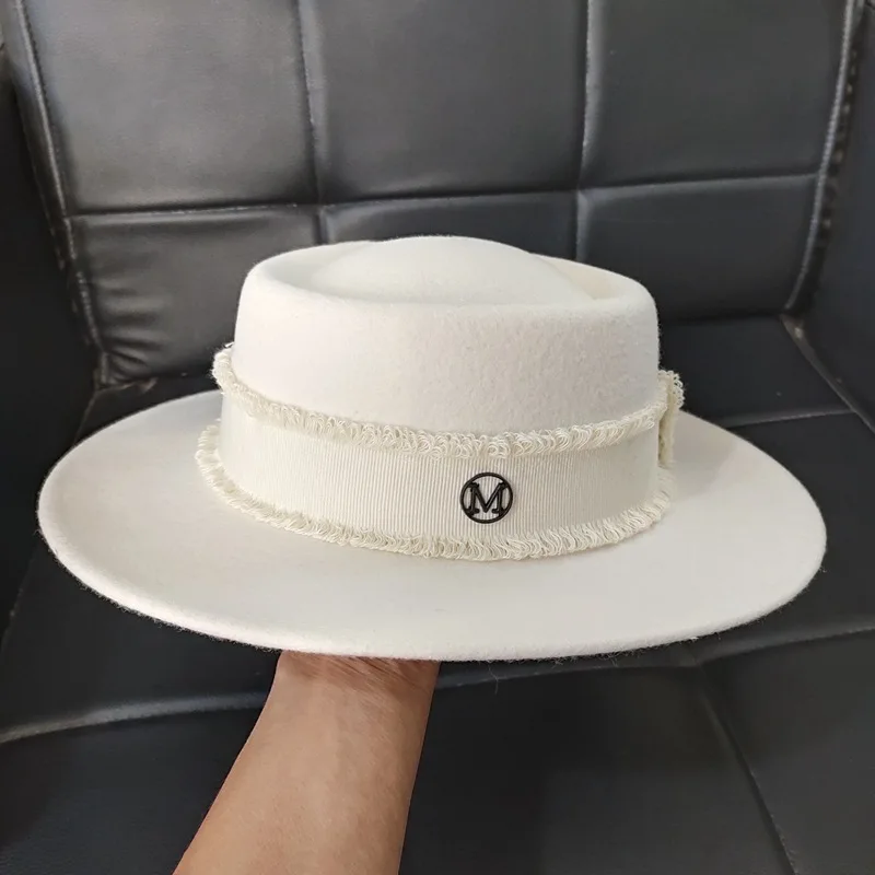 

202101-nao dropshipping new Fringed lace milk wool lady fedoras cap women leisure jazz hat