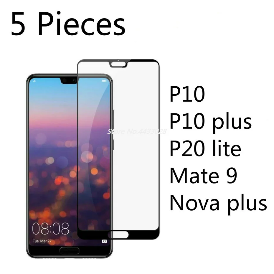 

5 Pcs Full Cover Tempered Glass For Huawei P20 Lite P10 Plus Screen Protector For Huawei Mate 9 Nova Plus Protective Film Glass