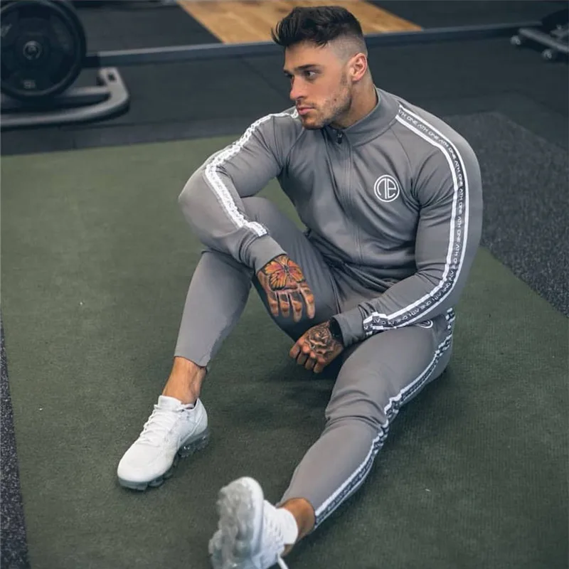 

Sport Suit Men Bodybuilding Jacket Pants Sports Suits Basketball Tights Clothes Gym Fitness Running Set Men Tracksuits 3XL