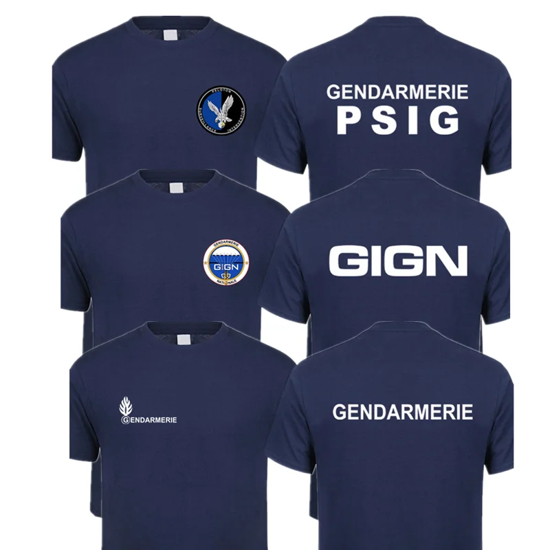 French Police Gendarmerie T Shirt Short Sleeve Gendarmerie PSIG T-shirt Man QR-042