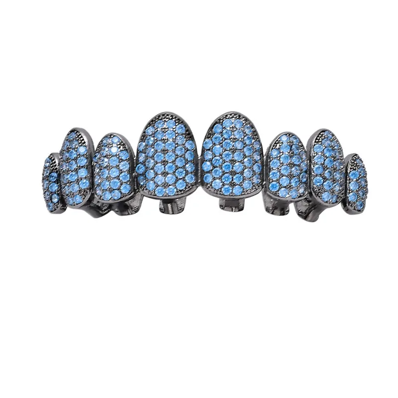 Blue Top Хип-хоп ЗУБЫ Grillz Iced Out AAA циркон сверху и снизу зуб набор 8 цветов мужские неправильные зуб Grillz ювелирные изделия - Окраска металла: Blue Top