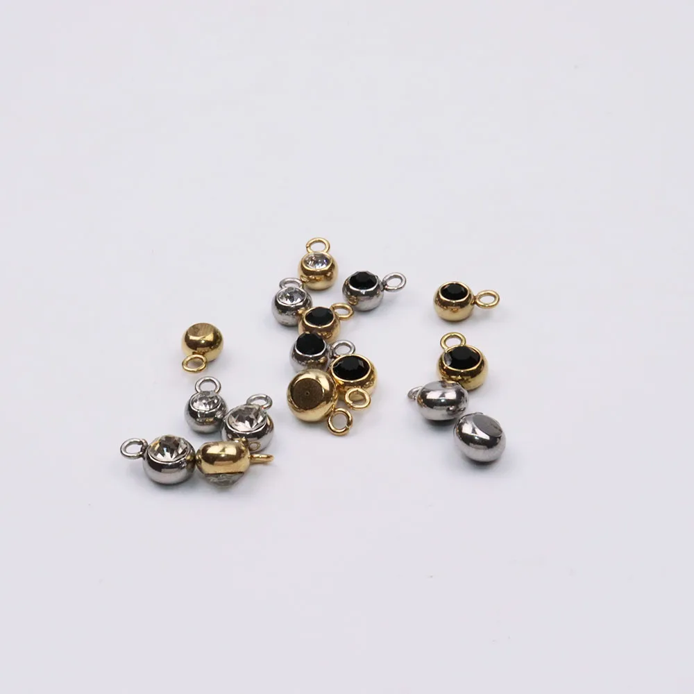 스테인리스 스틸 미니 스톤 댕글링 참, DIY 발목 귀걸이 팔찌, 언페이드 무색 2 색, 도매, 5mm, 6mm, 10 개